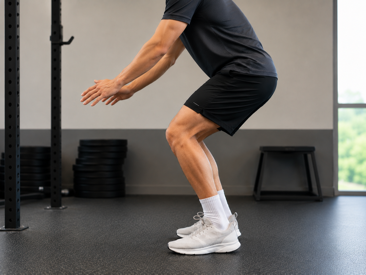 Athlete loading the front of the knee, linked to patellar tendinopathy.