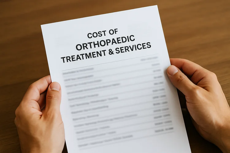 Hands holding medical bill showing cost and price of orthopaedic treatment and services in Singapore.