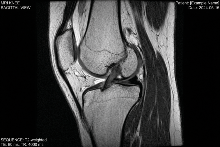 Sagittal MRI scan of a knee used to diagnose sports injuries.